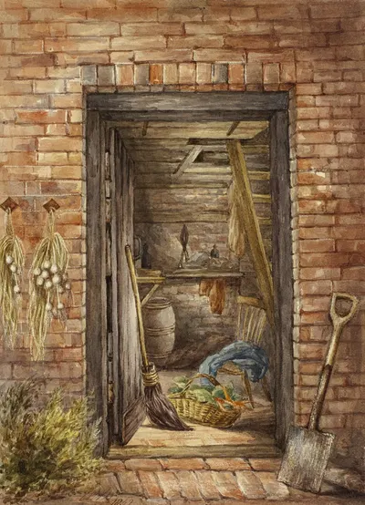 Brick Wall with Open Door and Shovel by Элизабета Мюррей, 1852 — digital art print download