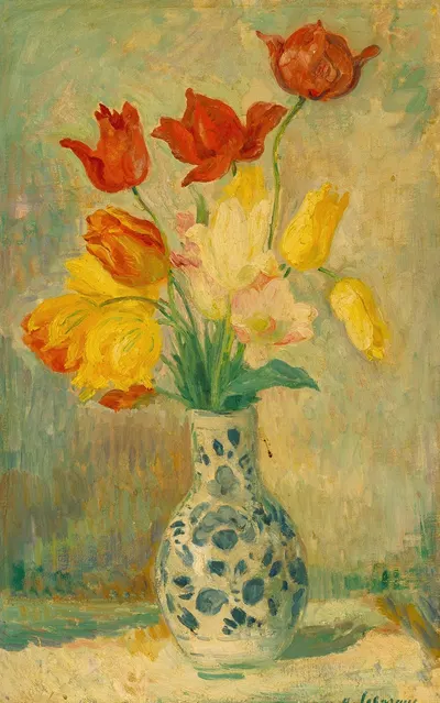 Tulips in a Delftware vase by Анри Лебаск — digital art print download