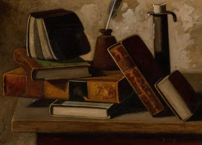 Still Life with Books, Inkpot, and Candlestick by John Frederick Peto — digital art print download