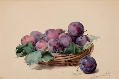 Basket of Plums by Луи Мари Де Шривер — digital art print download