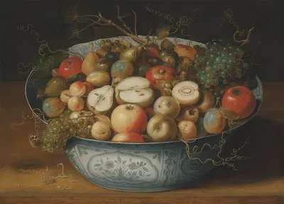 A Chinese bowl with apples, plumbs, grapes and nuts by Osias Beert the Elder — digital art print download