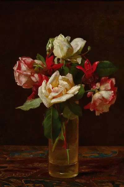 Still Life with Roses and Fuchsia by Джордж Кокран Ламбдин, 1873 — digital art print download