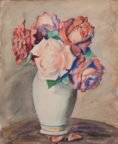 Roses in a white vase by Ядвига Галензовская — digital art print download