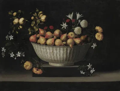 Flowers and Fruit in a China Bowl by Juan de Zurbarán, c. 1645 — digital art print download