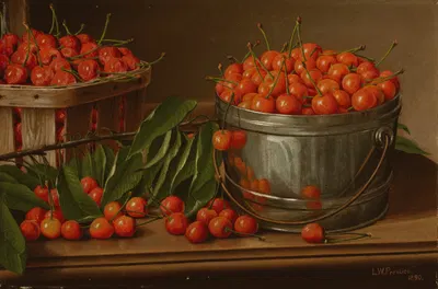 Cherries in Bucket (Still Life with Cherries and Pail) by Levi Wells Prentice, 1890 — digital art print download