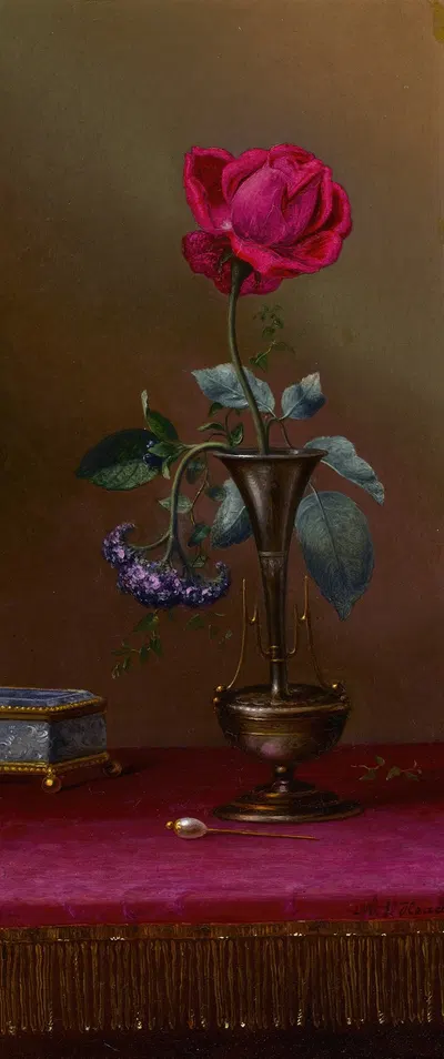 Red Rose and Heliotrope in a Vase (Requited and Unrequited Love) by Мартин Джонсон Хид — digital art print download