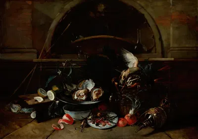 Still Life with Bottles and Oysters by Nicola van Houbraken — digital art print download