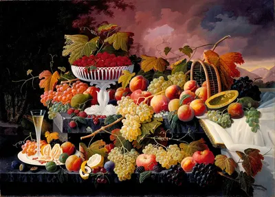 Fruit Still Life in a Landscape by Severin Roesen — digital art print download