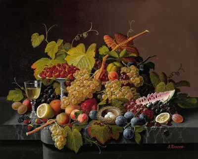Still Life with Fruit and Bird's Nest by Severin Roesen — digital art print download
