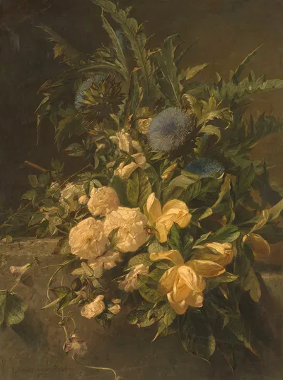 Artisjokken, rozen en magnolia's by Adriana Johanna Haanen, 1876 — digital art print download