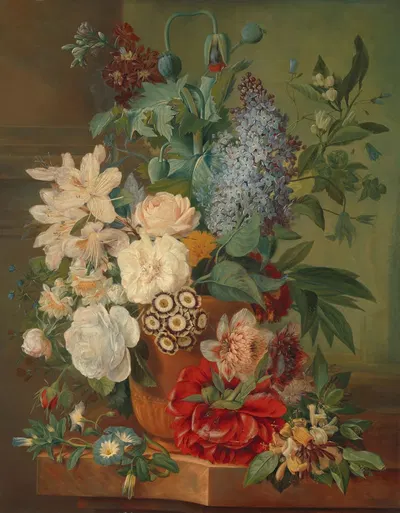 Flowers in a Terra Cotta Vase by Albertus Jonas Brandt, 1810 - 1824 — digital art print download