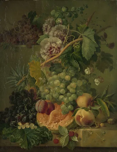 Still Life with Flowers and Fruits by Albertus Jonas Brandt, 1816 - 1817 — digital art print download