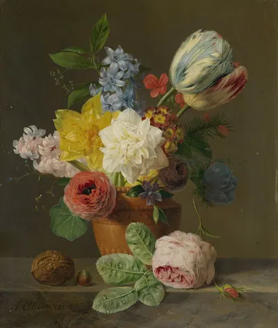 Still Life with Flowers and Nuts by Anthony Oberman, c. 1830 — digital art print download