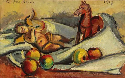 Stillleben mit Äpfeln, Putto und Pferdchen by Anton Faistauer, 1919 — digital art print download