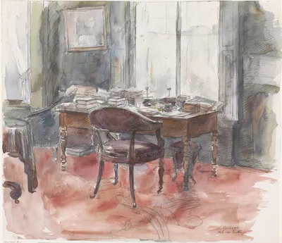 Het bureau in de studeerkamer van meneer S. van Houten, in het huis aan de Riouwstraat 6, te Den Haag by Барбара Элизабет…