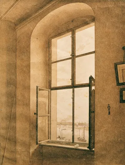 Blick aus dem Atelier des Künstlers in Dresden auf die Elbe (linkes Fenster) by Каспар Давид Фридрих, 1805-1806 — digital…