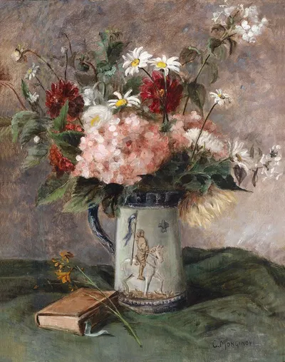 Blumenstück mit Buch by Шарль Монжино — digital art print download