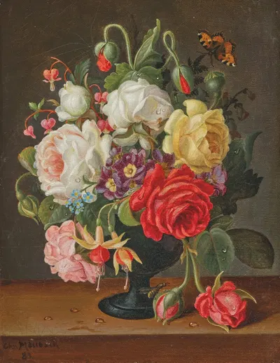 Floral still life by Christian Juel Möllback, 1883 — digital art print download