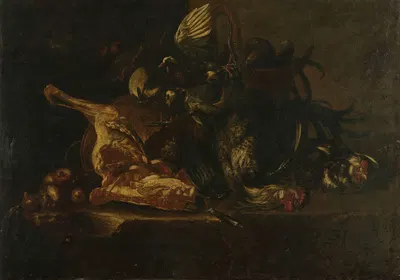 Still life with meat and dead birds by Christoffel Puytlinck, 1660 - 1671 — digital art print download