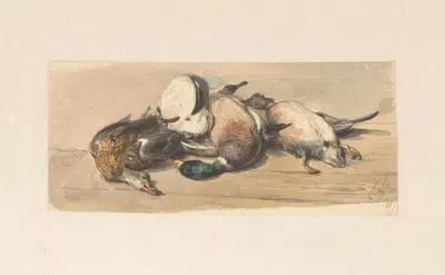 Stilleven met vier eenden by Корнелис Спрингер, 1844 — digital art print download