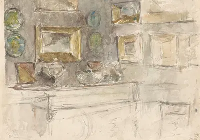 Hoek van een kamer met schilderijen aan de muur by Давид Ойенс, 1852 - 1902 — digital art print download