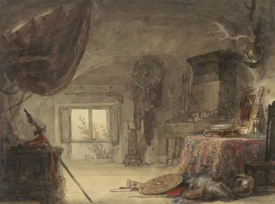 Zoldervertrek, ingericht als atelier by Дэвид Робертс, 1830 - 1839 — digital art print download