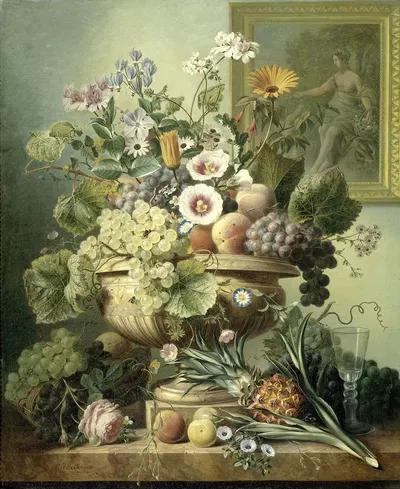 Still Life with Flowers and Fruit by Eelke Jelles Eelkema, 1815 - 1830 — digital art print download