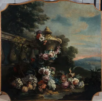 Vase, fleurs, et fruits dans un paysage. by Félix Boutreux, 1911 — digital art print download