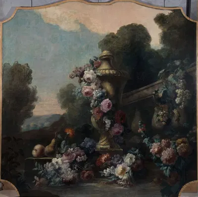 Vase, fleurs, et fruits dans un paysage by Félix Boutreux, 1911 — digital art print download