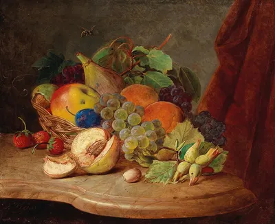 Still Life with Basket of Fruit and Bee by Фердинанд Кюсс — digital art print download