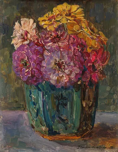 Still Life with Zinnias in a green Jar by Floris Verster, 1910 — digital art print download