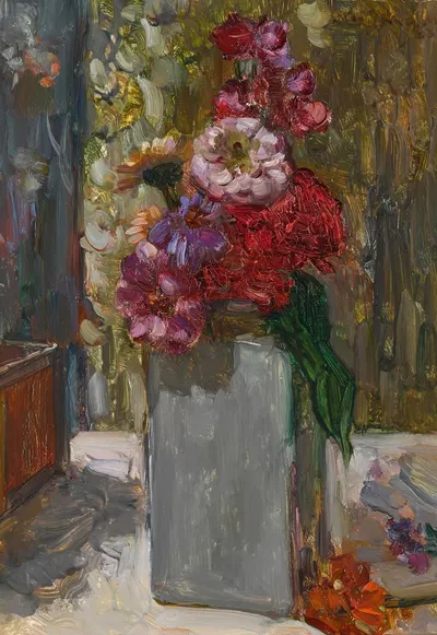 Wit Delftsche vaas met zinnia’s by Флорис Верстер, 1923 — digital art print download