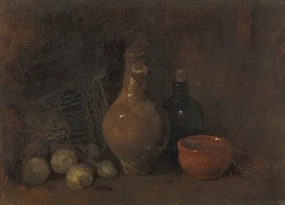 Stilleven met vier vruchten, glas en aardewerk by Франсуа Бонвен, 1827 - 1887 — digital art print download