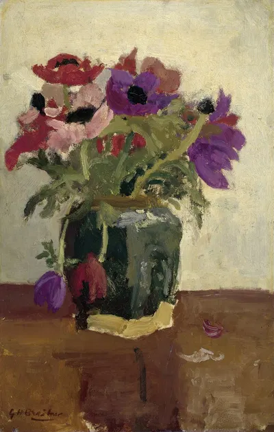 Ginger Pot wit Anemones by Джордж Хендрик Бреййтнер — digital art print download