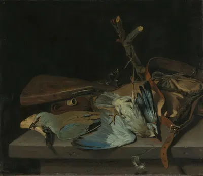 Still life with hunting implements and birds by Генрик Тен Оевер, 1670 — digital art print download