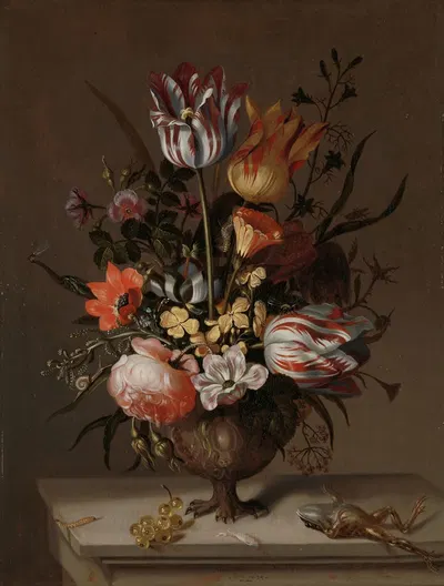 Still Life with a Vase of Flowers and a Dead Frog by Якоб Маррел, 1634 — digital art print download