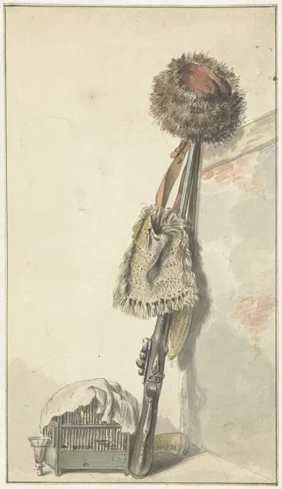 Jachtstilleven met vogelkooi by Jacob van Strij, 1766 - 1815 — digital art print download
