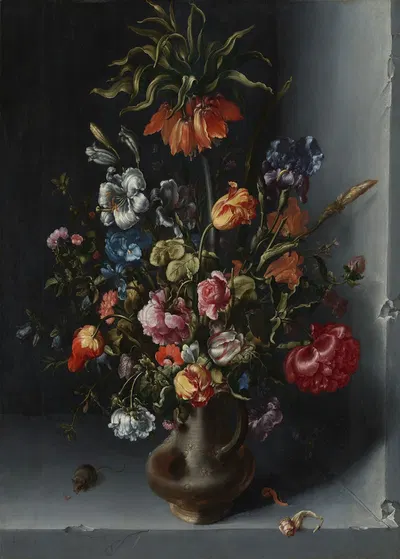 Bloemstilleven met een keizerskroon in een stenen nis by Jacob Vosmaer, 1613 — digital art print download