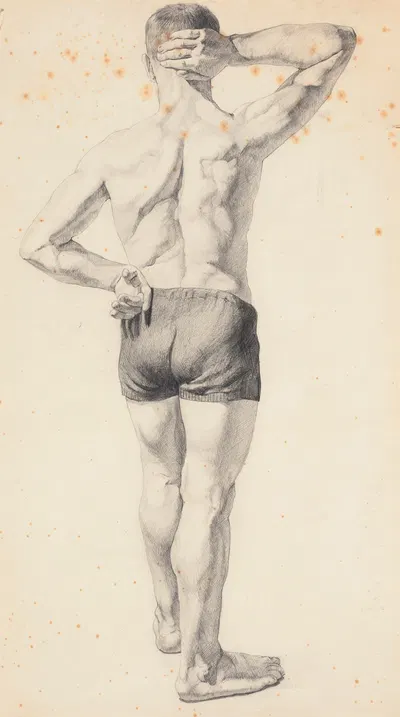 Study from life. (Back view of man in bathing suit) by Elizabeth Berry — digital art print download