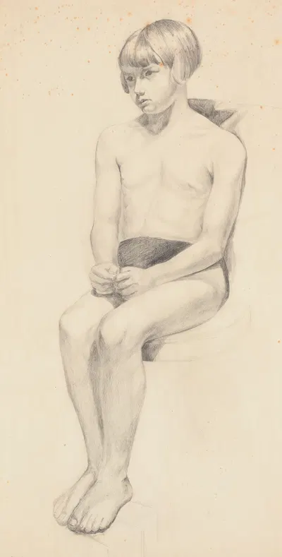 Study from life. (Girl seated in bathing suit) by Элизабета Берри — digital art print download