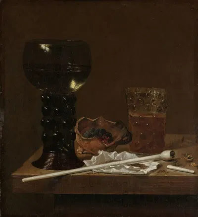 Still Life with Roemer, Beer Glass and a Pipe by Jan Jansz. van De Velde III, 1658 — digital art print download