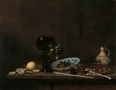 Still Life with Roemer, Flute Glass, Earthenware Jug and Pipes by Jan Jansz. van De Velde III, 1651 — digital art print…