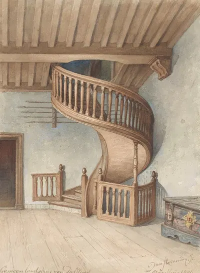 De houten wenteltrap in het Gemeenlandshuis van Delfland, te Maassluis by Ян Стрининг, 1901 — digital art print download
