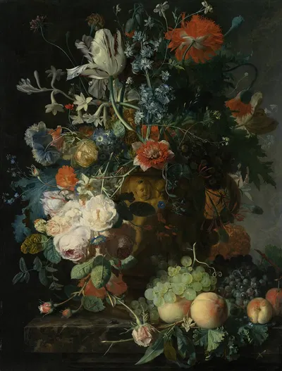 Still Life with Flowers and Fruit by Ян ван Хёйсум, c. 1721 — digital art print download