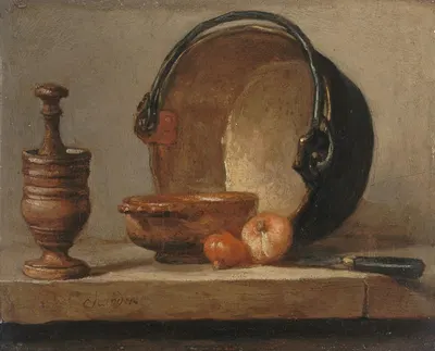 Nature morte au chaudron de cuivre by Жан Симон Шарден, 1735 — digital art print download