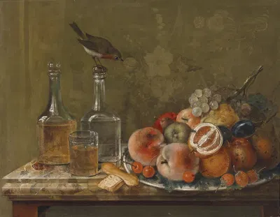 Stillleben mit Früchten und Glaskaraffen by Johann Matthias Wurzer — digital art print download