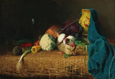 Küchenstillleben mit Tonkrug by Josef Kinzel, 1881 — digital art print download