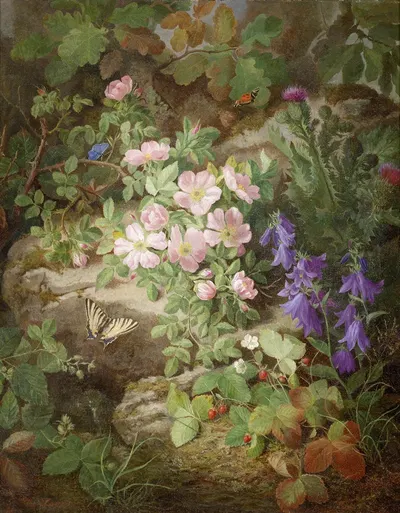 Großes Stillleben mit Alpenblumen by Josef Lauer — digital art print download