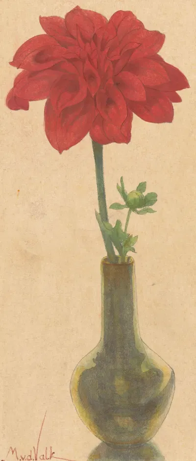 Glazen vaasje met rode Dahlia by Maurits van der Valk, 1867 - 1935 — digital art print download