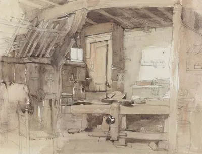 Hoek van de timmermanswerkplaats van huize Klingelbeek te Oosterbeek by Petrus Franciscus Greive, 1821 - 1872 — digital art…
